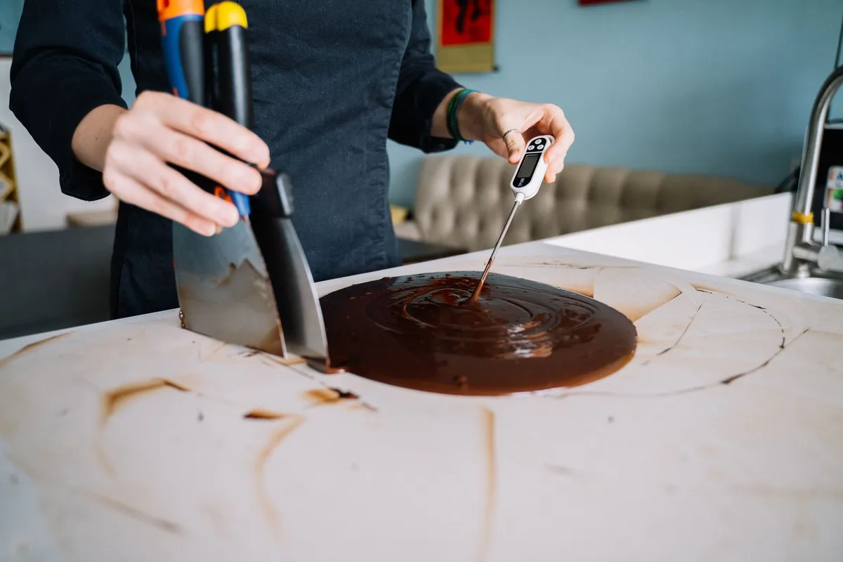 Professional chef using a meat thermometer