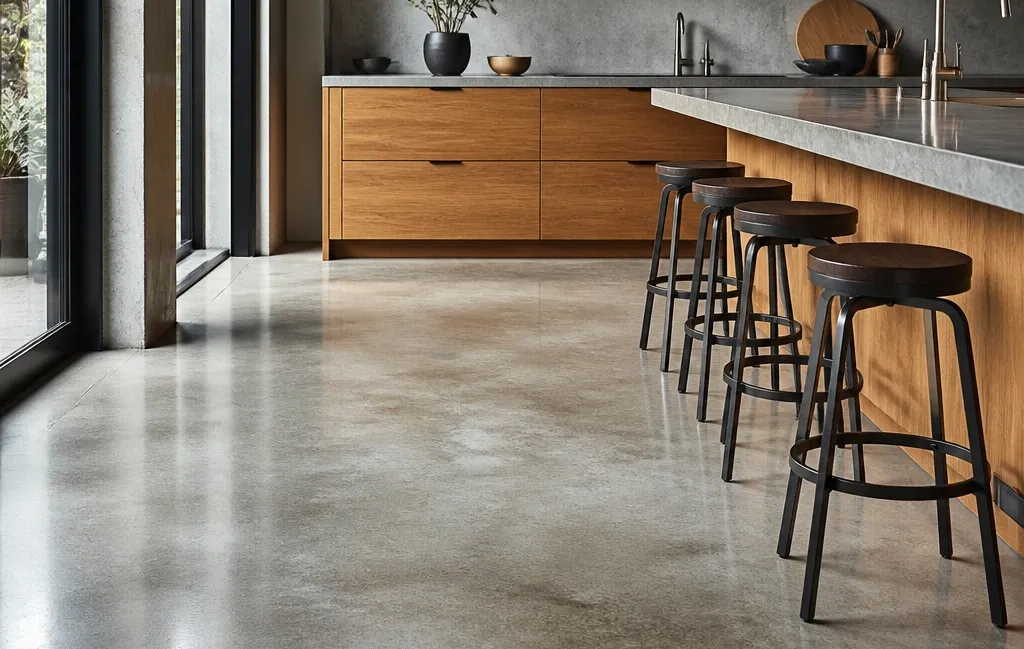 Concrete and Industrial Styles for Oak Kitchens