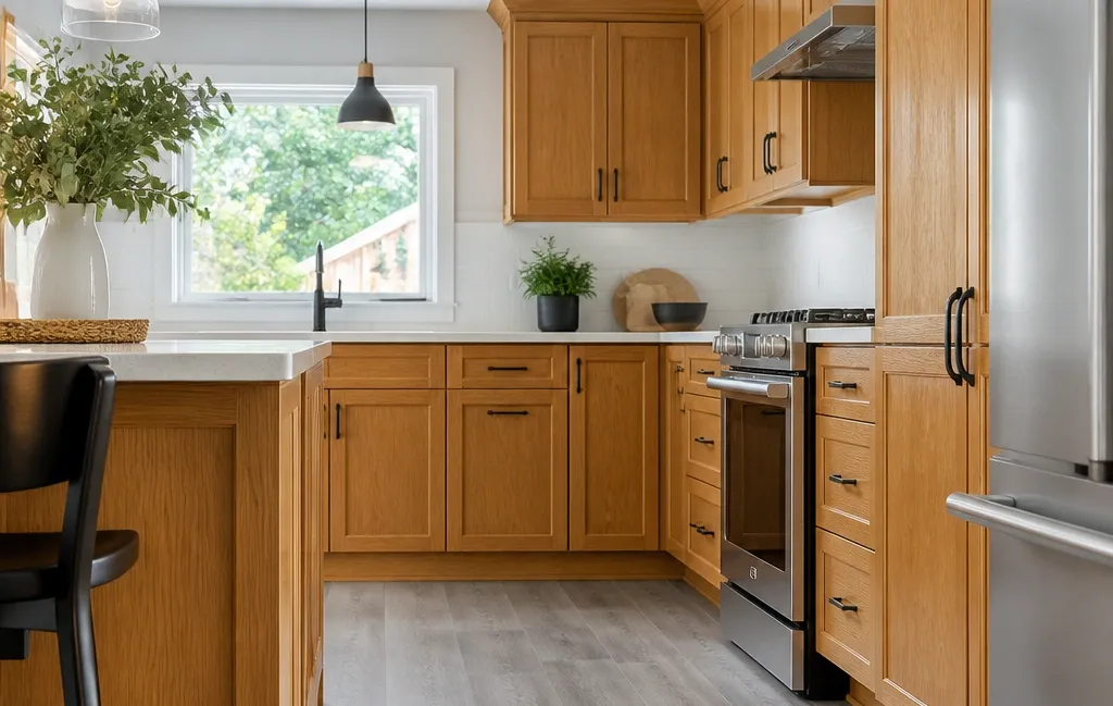 Using Gray Floors to Modernize Golden Oak