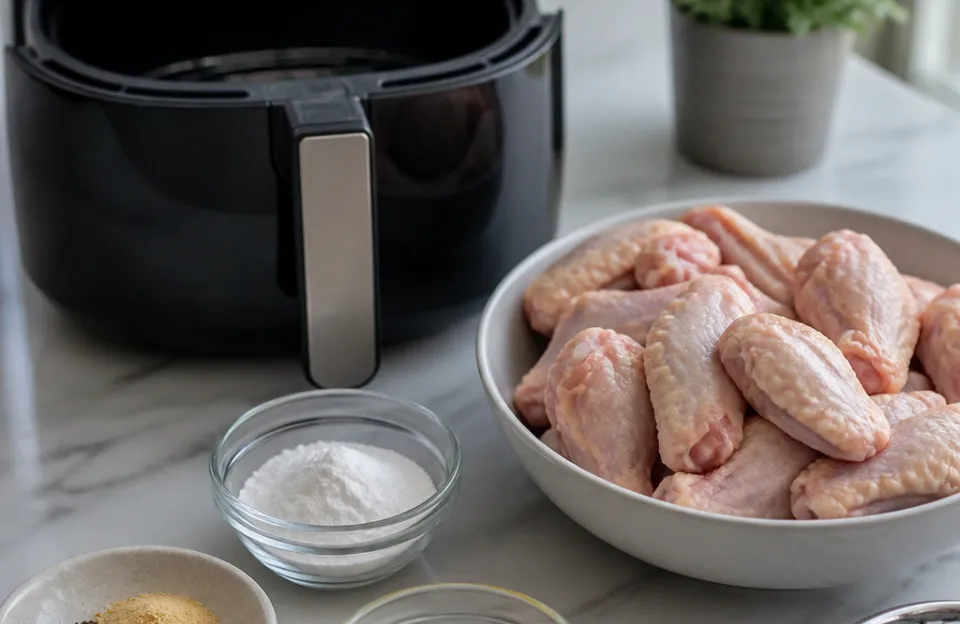 Ingredients and tools for crispy wings