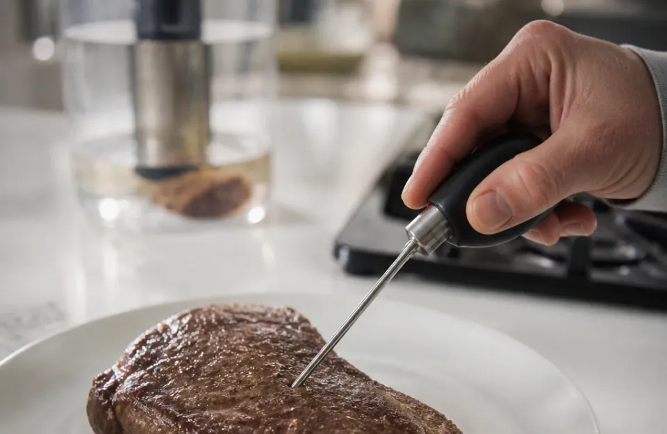 Spot-checking the meat after the timer ends